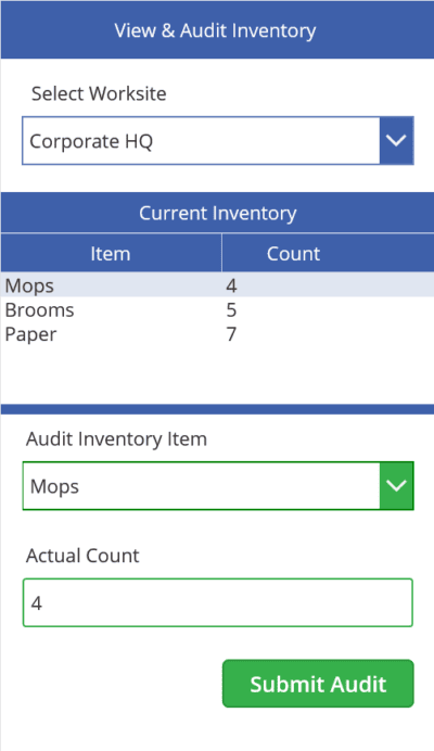 Figure 2 – The PowerApp that will use the normalized data and the Current Inventory view